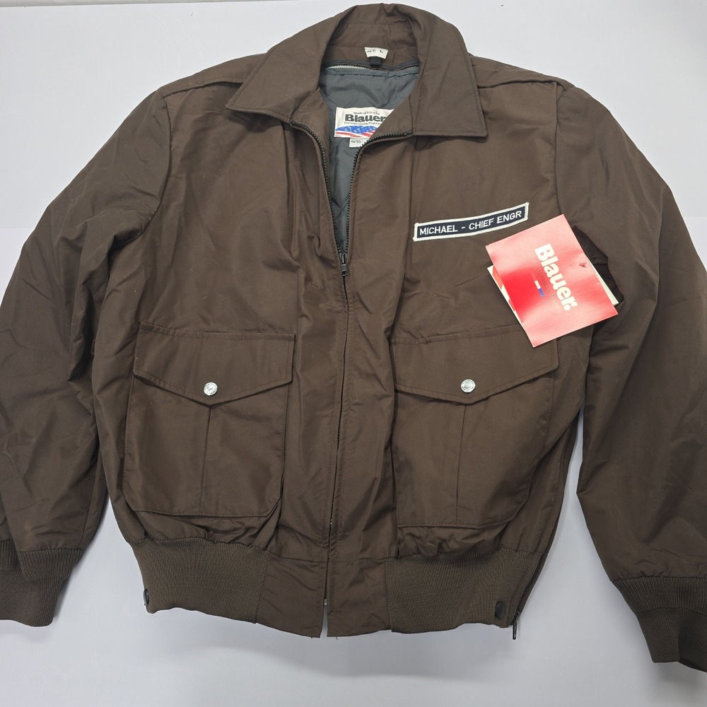 Vintage Blauer USA Brown Bomber Jacket Chief Engr Michael XL 48-50 Deadstock New